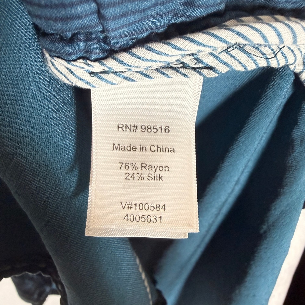 Coldwater Creek Silk Blend Velvet Tunic Shirt Teal Blue PM 10-12 Drawstring Tie - Picture 5 of 8